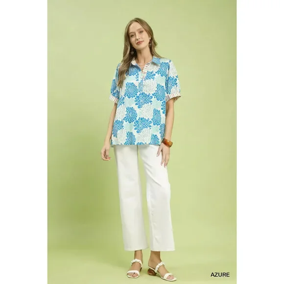 Umgee Floral Collared Short Sleeve Blouse - Picture 5 of 5